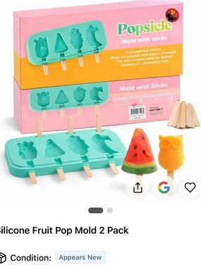 Teal Silicone Popsicle Mold with Sticks - 4-Shapes Reusable Ice Pop Tray